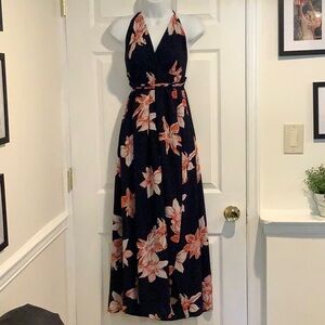 SIMPLEE Blue Floral Open Back Strappy Resortwear Kentucky Derby Wrap Dress S